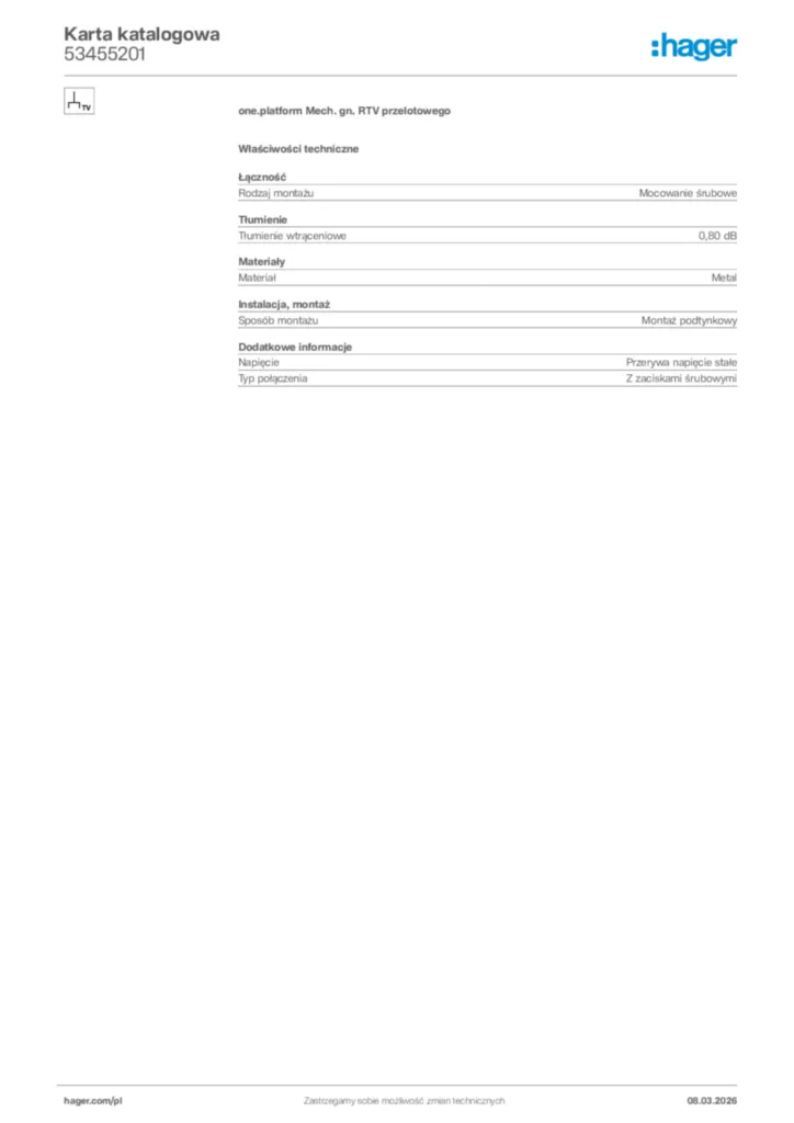 Zdjęcie Hager Karta katalogowa 53455201 | Hager Polska
