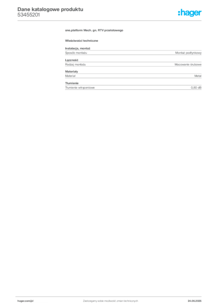 Zdjęcie Hager Karta katalogowa 53455201 | Hager Polska