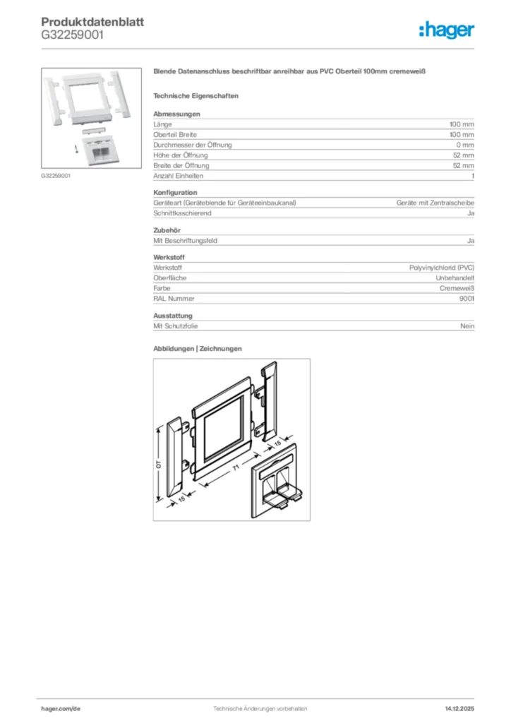 Bild Hager Produktdatenblatt G32259001 | Hager Deutschland