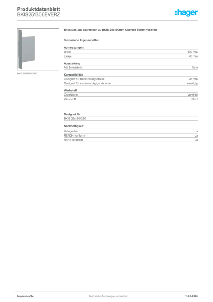Bild Hager Produktdatenblatt BKIS251306EVERZ | Hager Deutschland