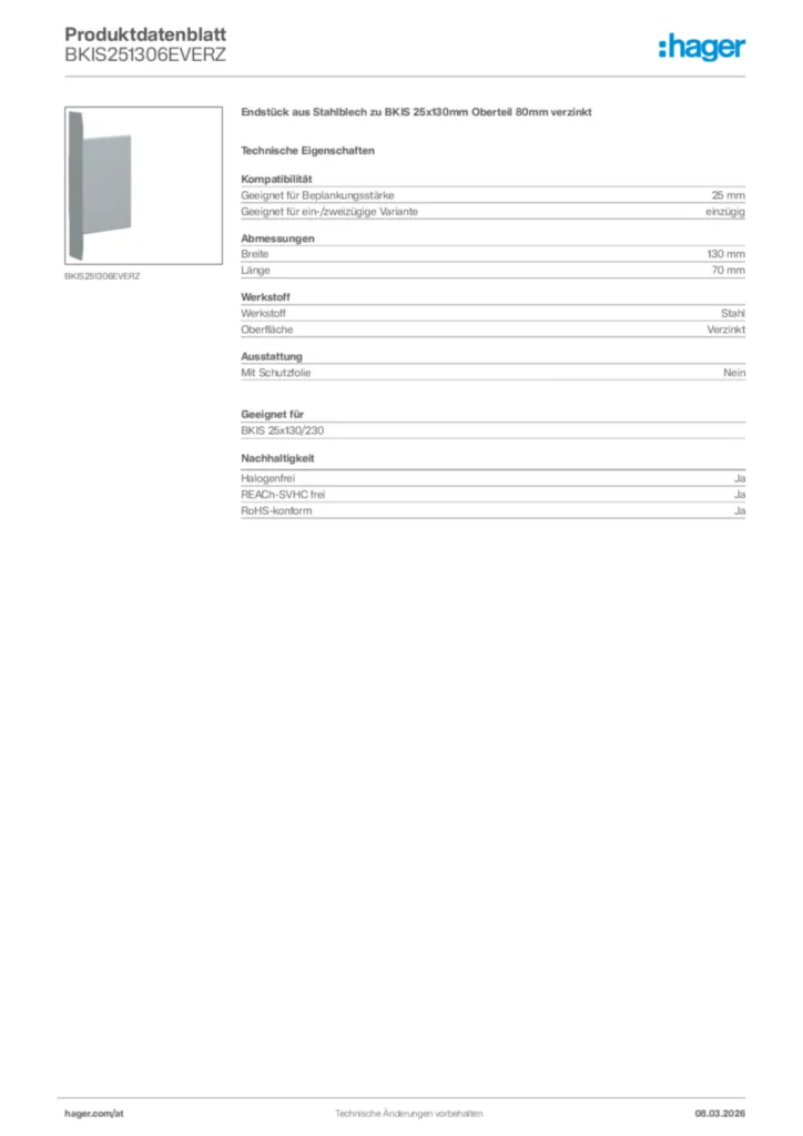 Bild Hager Produktdatenblatt BKIS251306EVERZ | Hager Deutschland