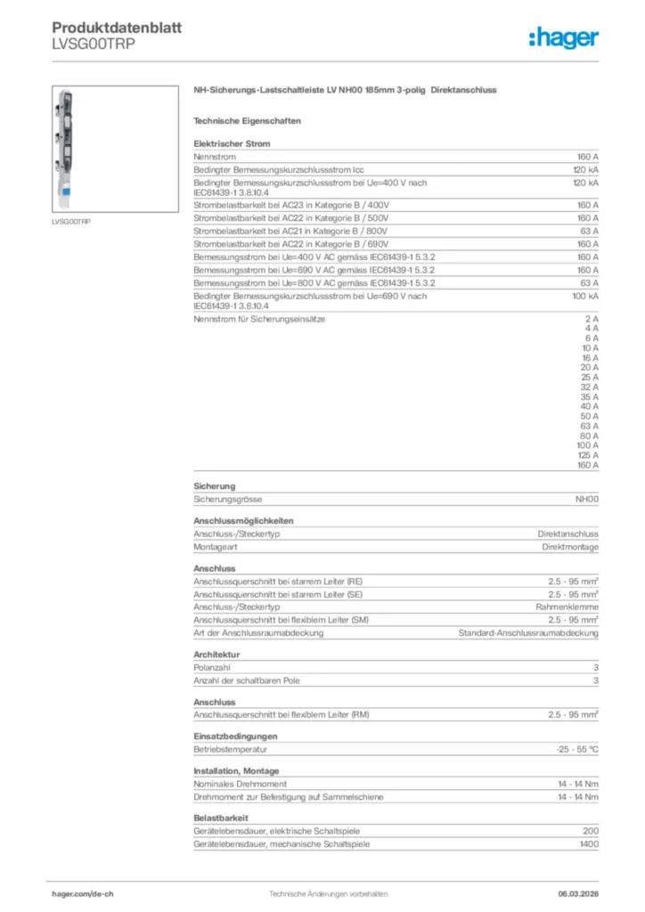 Bild Hager Produktdatenblatt LVSG00TRP | Hager Schweiz