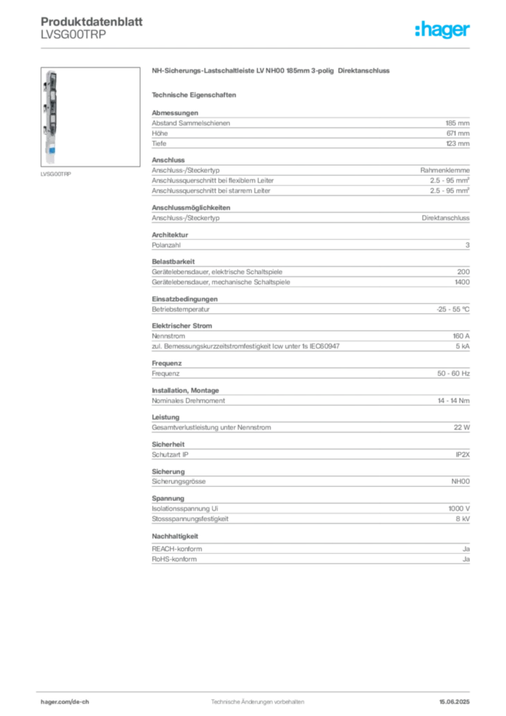 Bild Hager Produktdatenblatt LVSG00TRP | Hager Schweiz