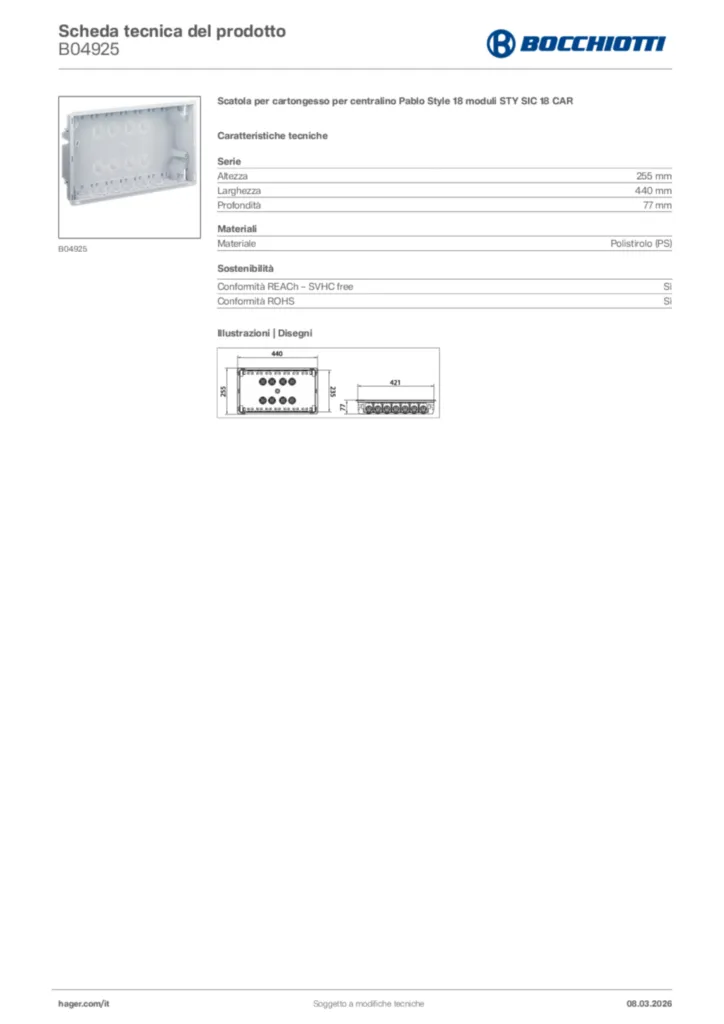 Immagine Bocchiotti Scheda tecnica del prodotto B04925 | Hager Italia