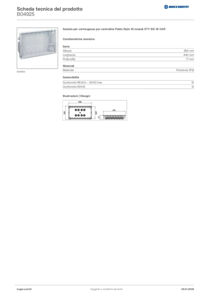 Immagine Bocchiotti Scheda tecnica del prodotto B04925 | Hager Italia