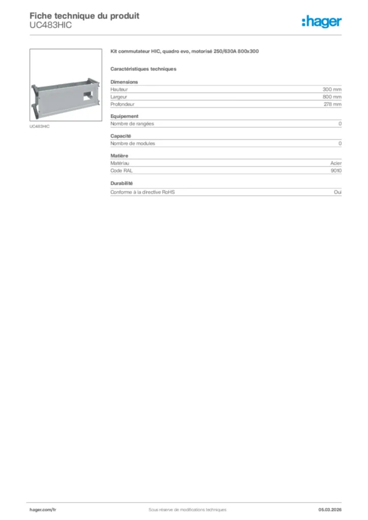 Image Hager Fiche technique du produit UC483HIC | Hager France
