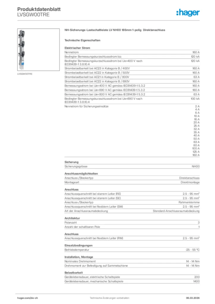Bild Hager Produktdatenblatt LVSGW00TRE | Hager Schweiz
