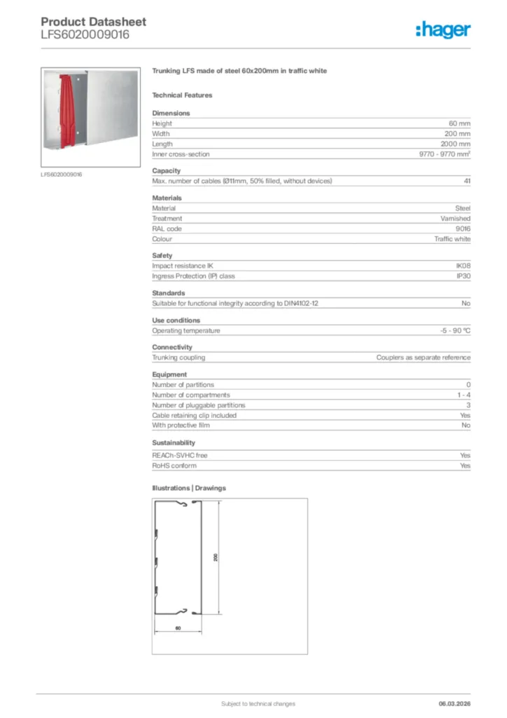 Image Hager Product data sheet LFS6020009016  | Hager Africa