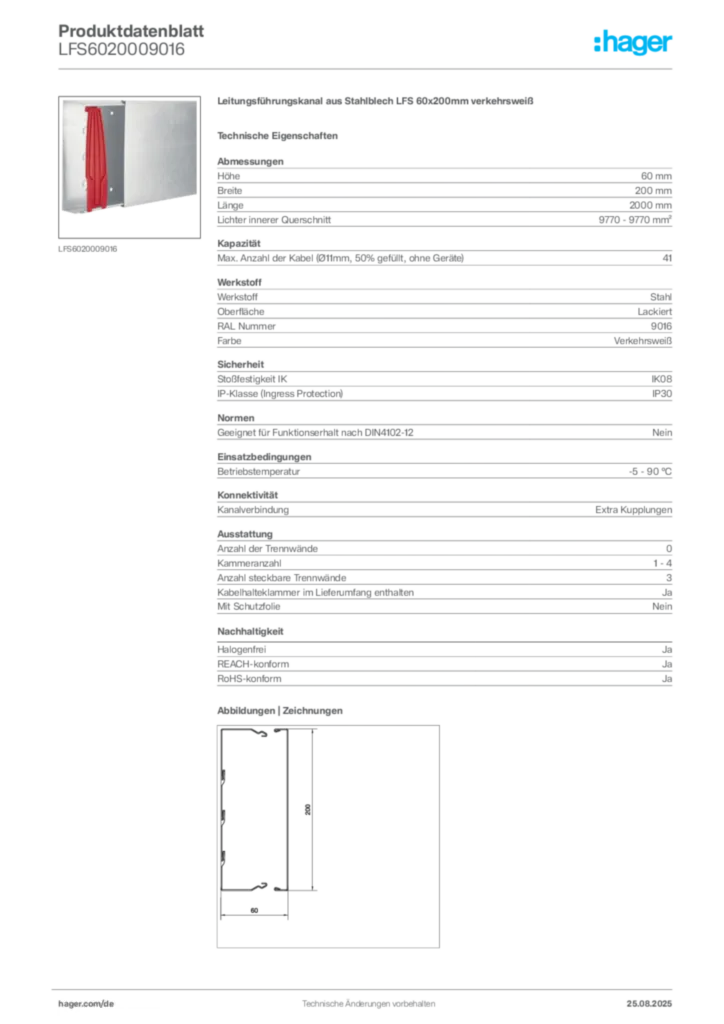 Bild Hager Produktdatenblatt LFS6020009016 | Hager Deutschland