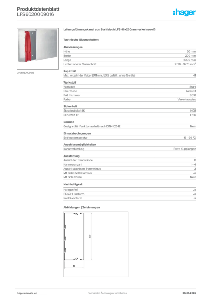 Bild Hager Produktdatenblatt LFS6020009016 | Hager Schweiz