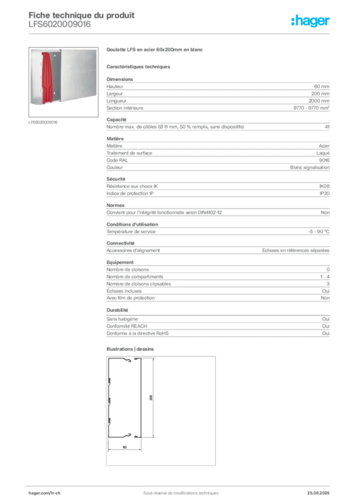 Image Hager Fiche technique du produit LFS6020009016 | Hager Suisse