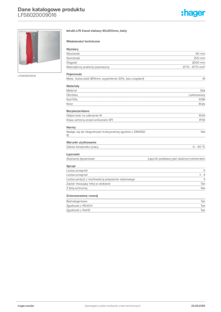 Zdjęcie Hager Karta katalogowa LFS6020009016 | Hager Polska