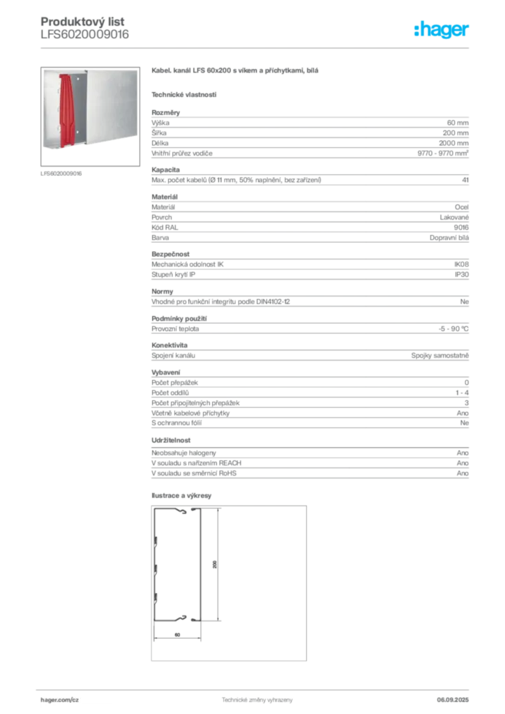 Obrázek Hager Produktový list LFS6020009016 | Hager