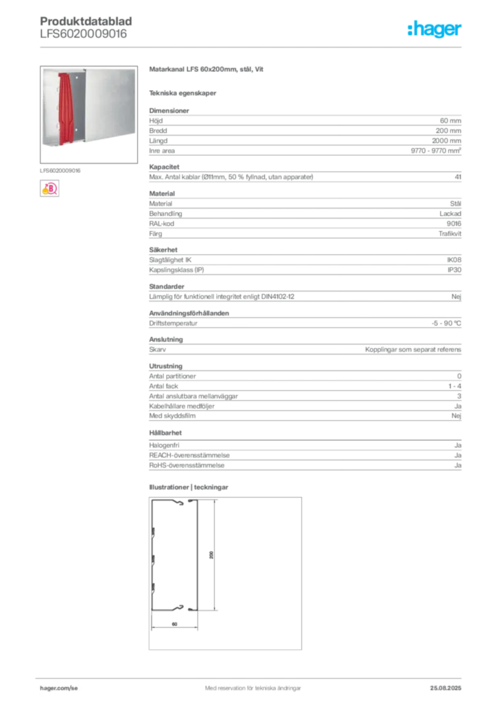 Bild Hager Produktdatablad LFS6020009016 | Hager Sverige