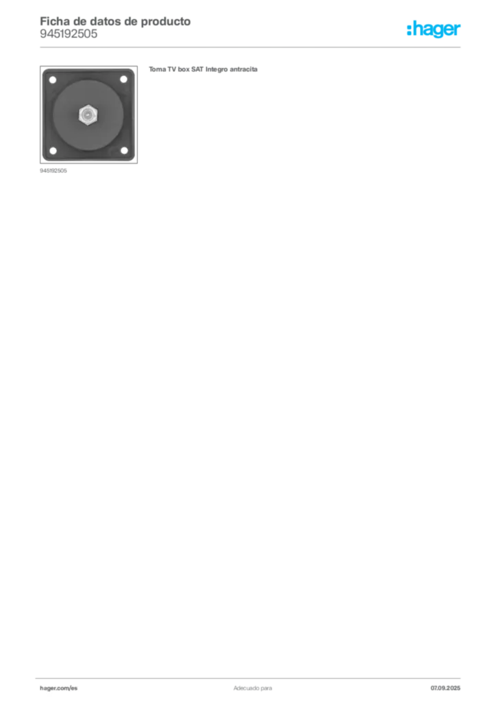 Imagen Hager Ficha de datos de producto 945192505 | Hager España