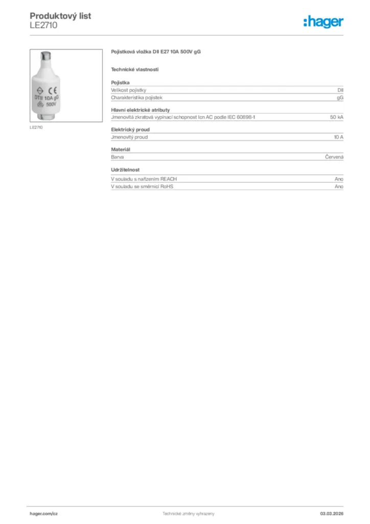 Obrázek Hager Product data sheet LE2710 | Hager