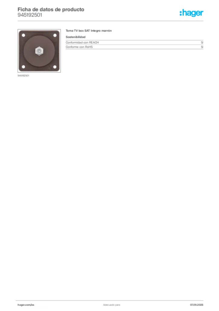 Imagen Hager Ficha de datos de producto 945192501 | Hager España