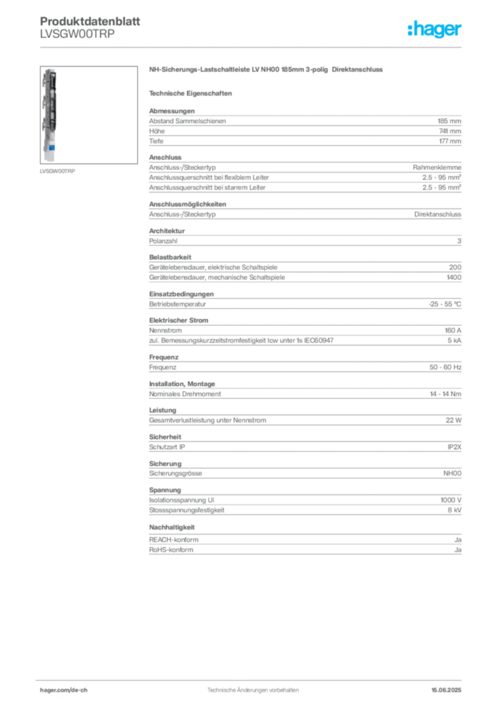 Bild Hager Produktdatenblatt LVSGW00TRP | Hager Schweiz