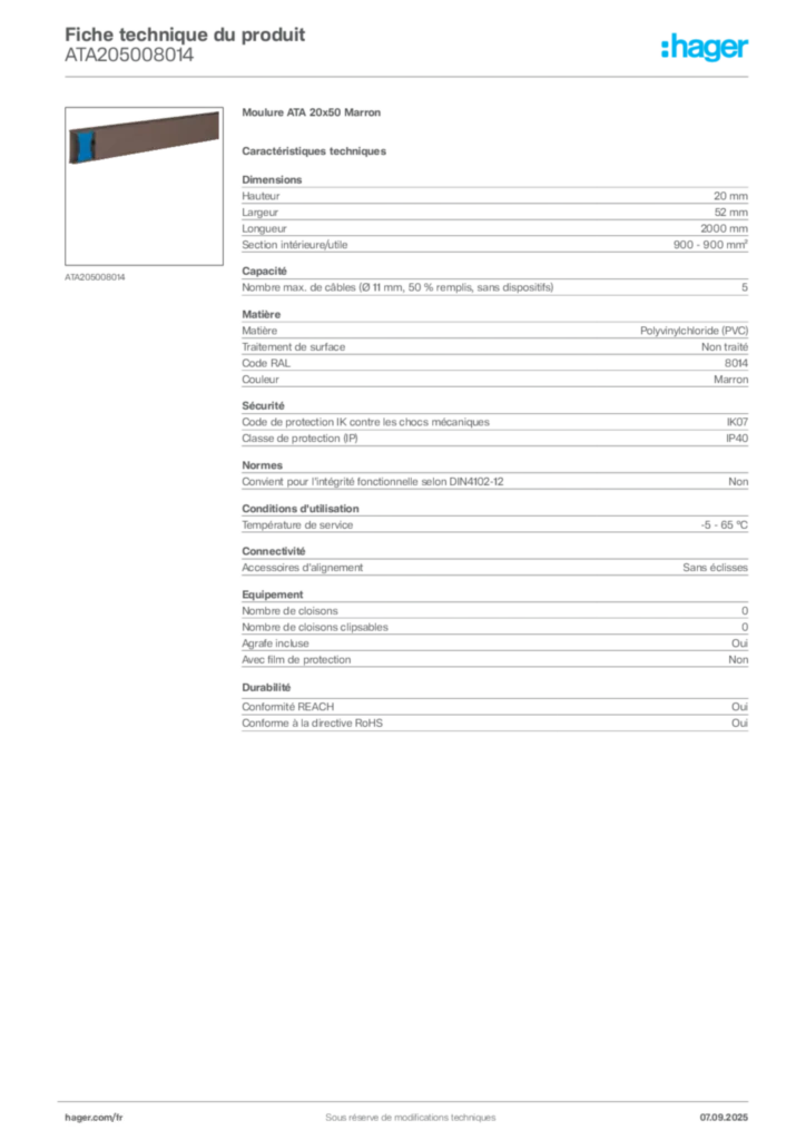 Image Hager Fiche technique du produit ATA205008014 | Hager France