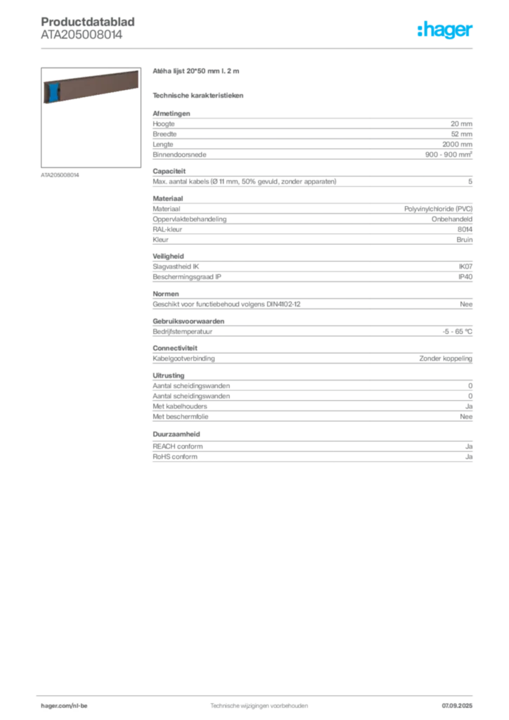 Afbeelding Hager Productdatablad ATA205008014 | Hager Belgium