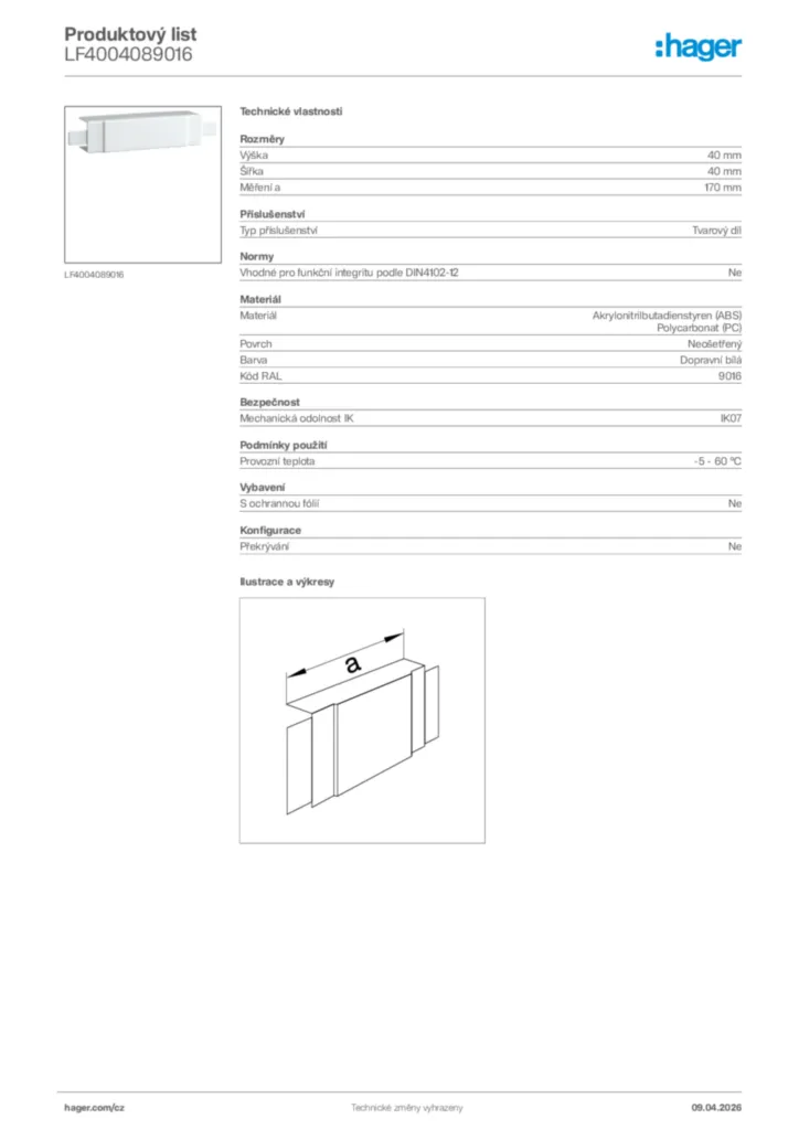 Obrázek Hager Product data sheet LF4004089016 | Hager