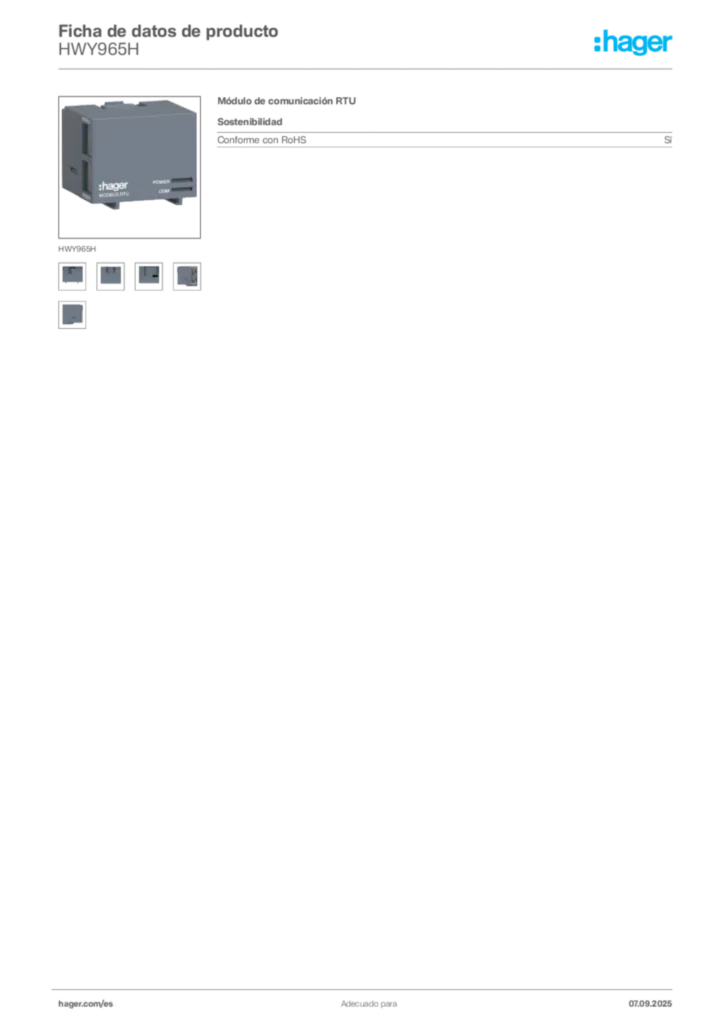 Imagen Hager Ficha de datos de producto HWY965H | Hager España