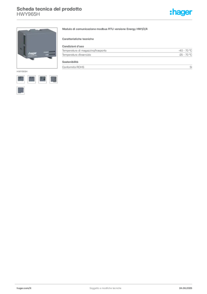 Immagine Hager Scheda tecnica del prodotto HWY965H | Hager Italia