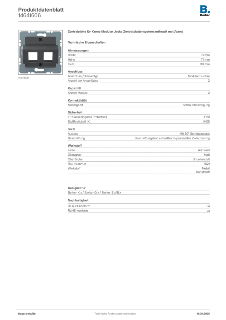 Bild Berker Produktdatenblatt 14641606 | Hager Deutschland