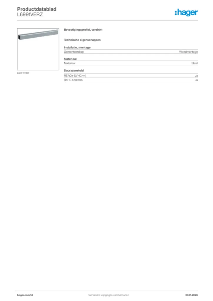 Afbeelding Hager Productdatablad L6991VERZ | Hager Nederland