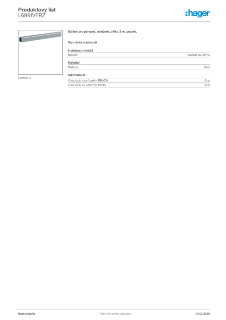 Obrázek Hager Product data sheet L6991VERZ | Hager