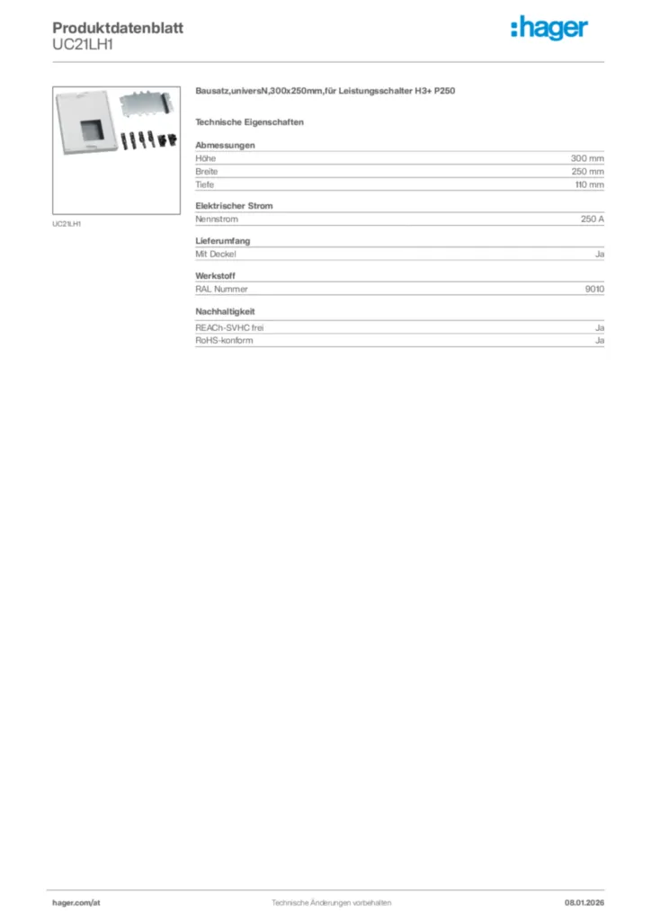 Bild Hager Produktdatenblatt UC21LH1 | Hager Deutschland