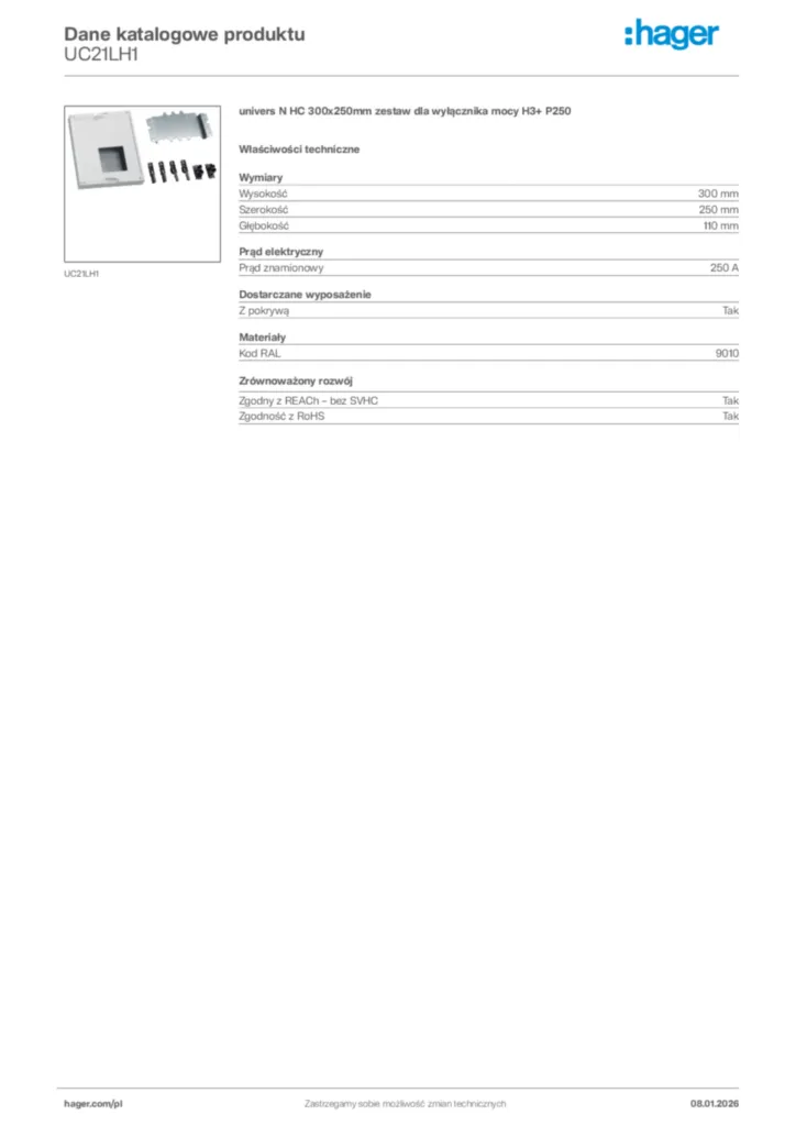 Zdjęcie Hager Karta katalogowa UC21LH1 | Hager Polska