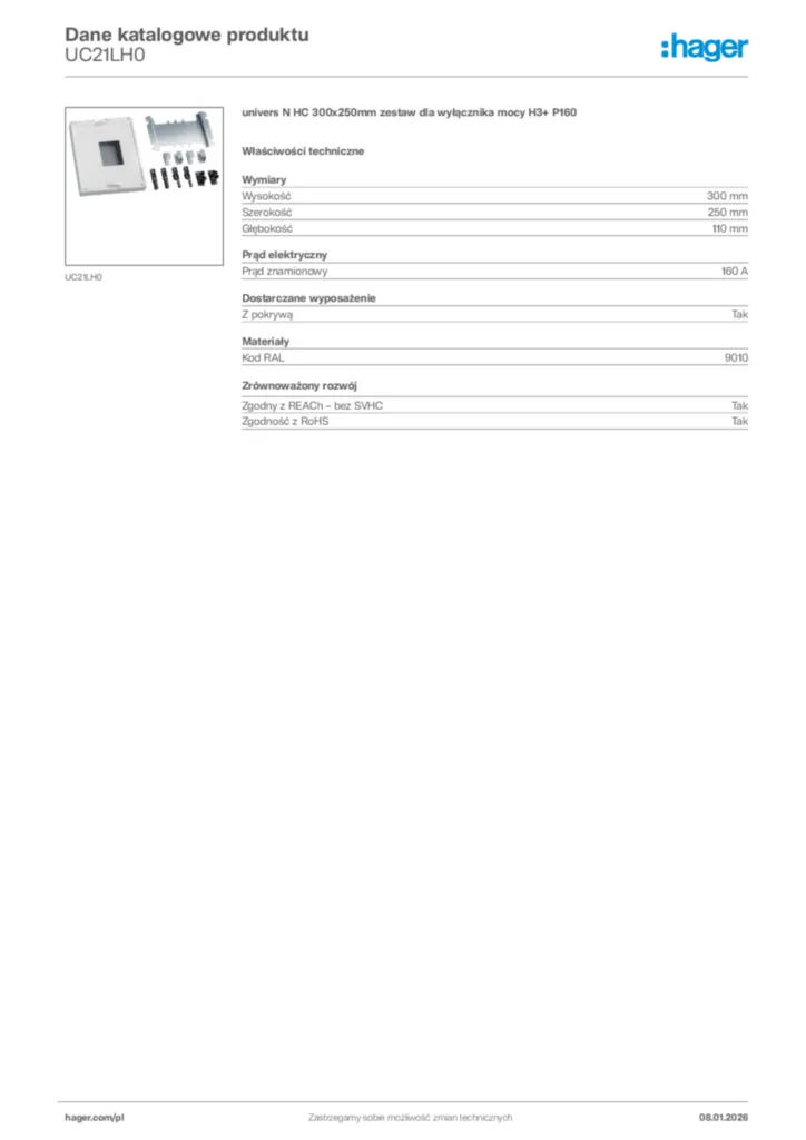 Zdjęcie Hager Karta katalogowa UC21LH0 | Hager Polska