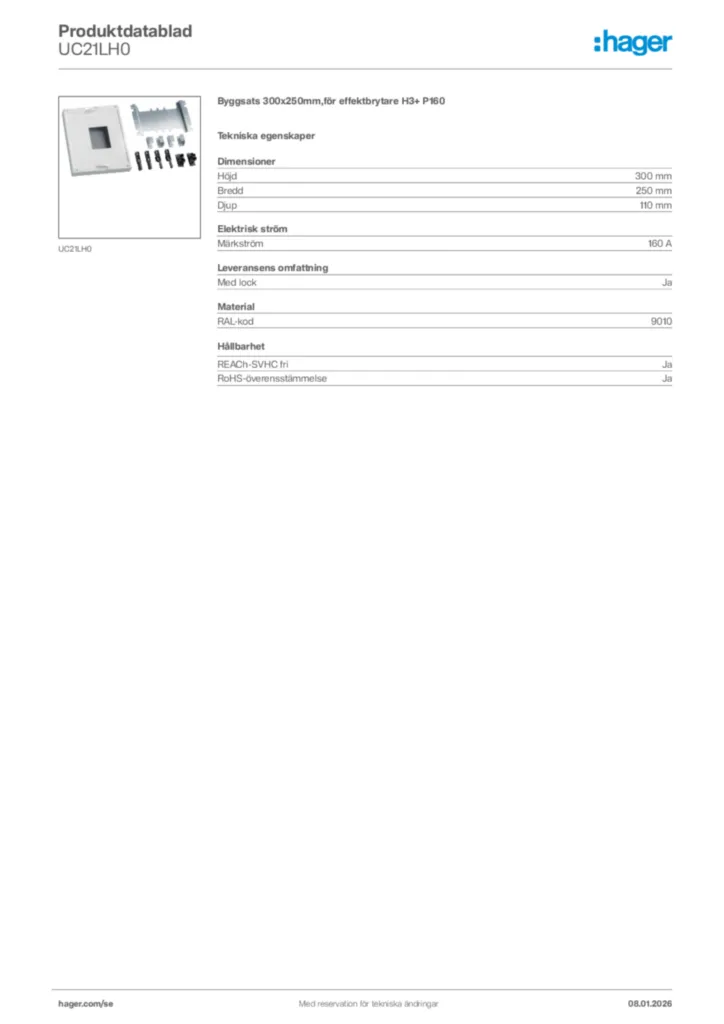 Bild Hager Produktdatablad UC21LH0 | Hager Sverige