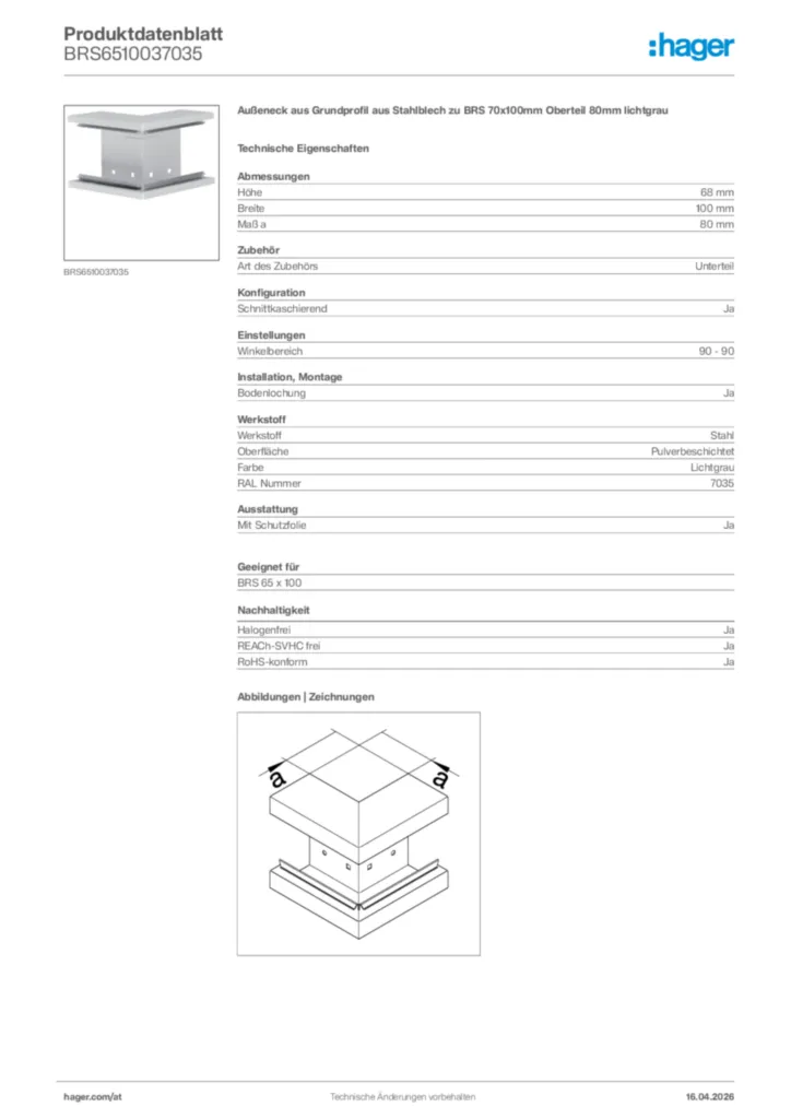 Bild Hager Produktdatenblatt BRS6510037035 | Hager Deutschland