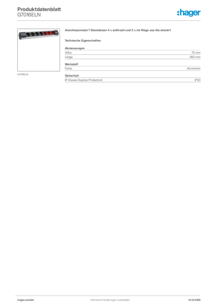 Bild Hager Produktdatenblatt G7016ELN | Hager Deutschland