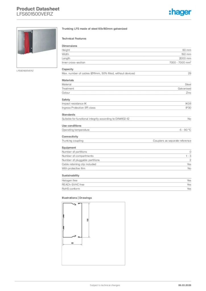 Image Hager Product data sheet LFS601500VERZ  | Hager Africa