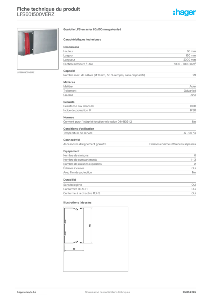 Image Hager Fiche technique du produit LFS601500VERZ | Hager Belgique