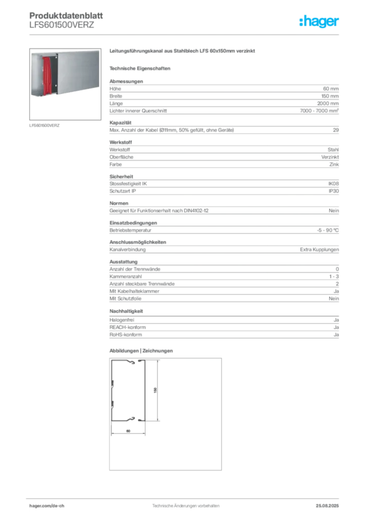 Bild Hager Produktdatenblatt LFS601500VERZ | Hager Schweiz