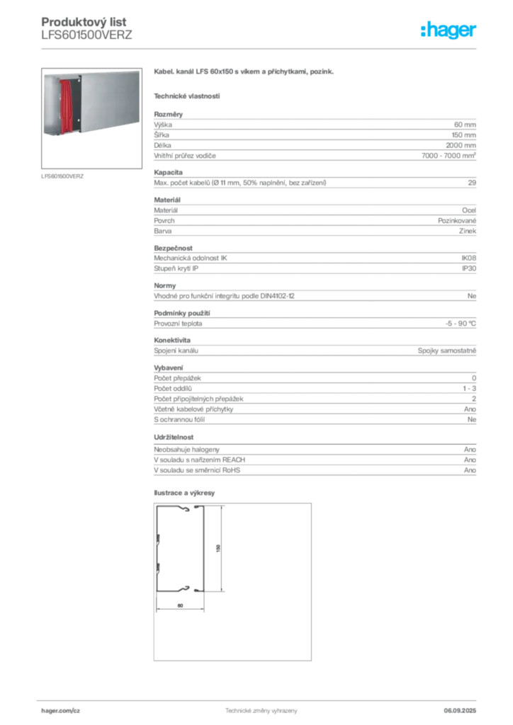 Obrázek Hager Produktový list LFS601500VERZ | Hager