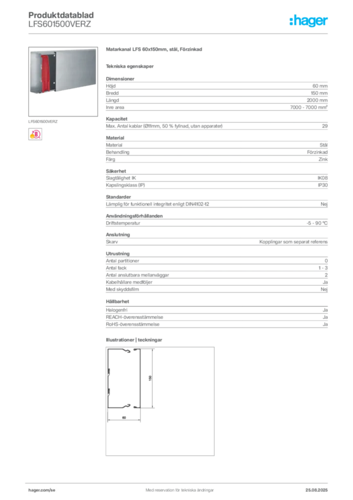 Bild Hager Produktdatablad LFS601500VERZ | Hager Sverige