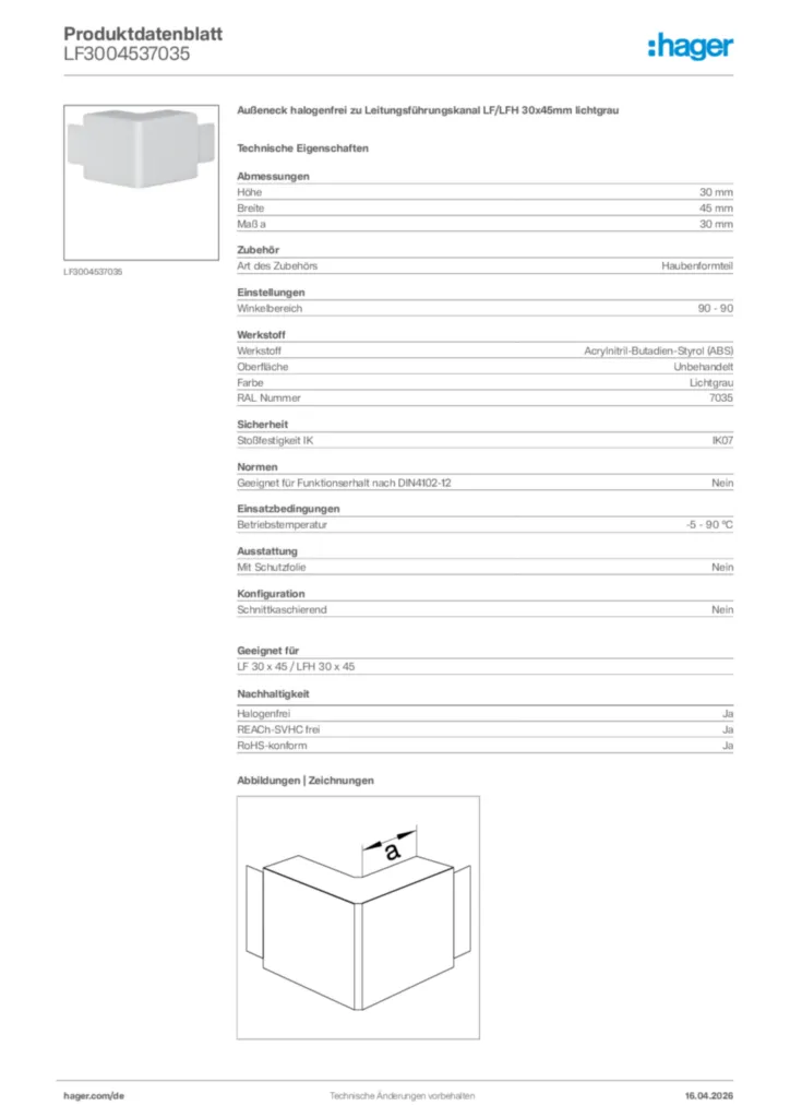 Bild Hager Produktdatenblatt LF3004537035 | Hager Deutschland