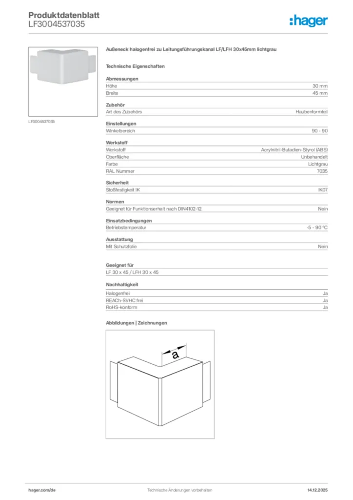 Hager Produktdatenblatt LF3004537035