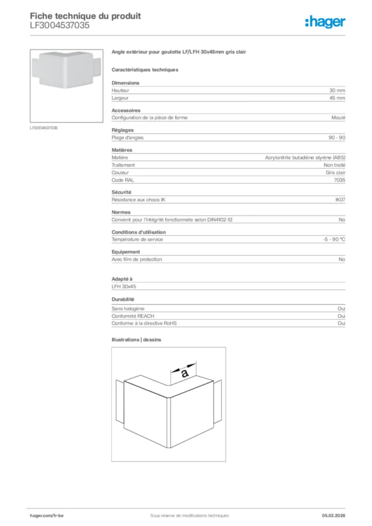 Image Hager Fiche technique du produit LF3004537035 | Hager Belgique