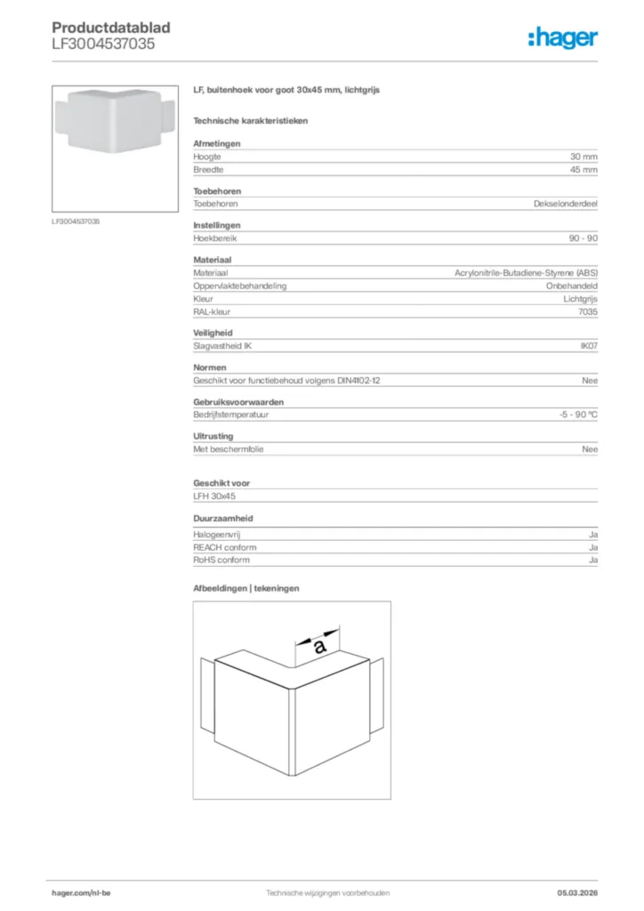 Afbeelding Hager Productdatablad LF3004537035 | Hager Belgium