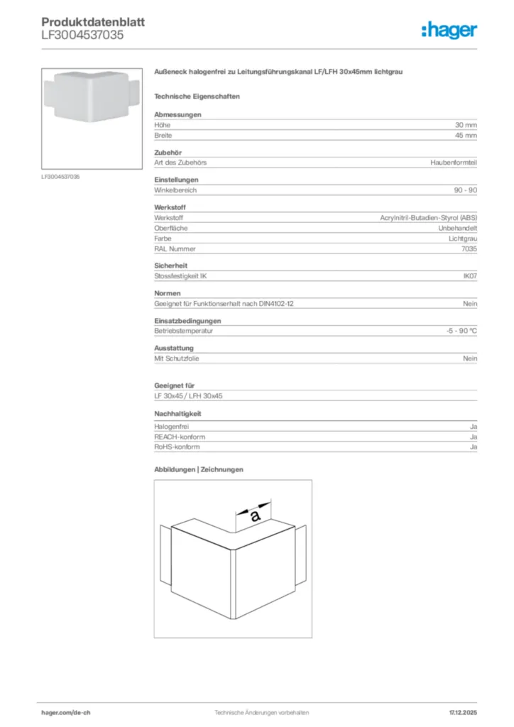 Bild Hager Produktdatenblatt LF3004537035 | Hager Schweiz