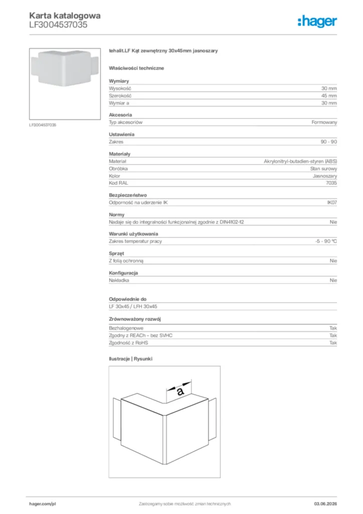 Zdjęcie Hager Karta katalogowa LF3004537035 | Hager Polska