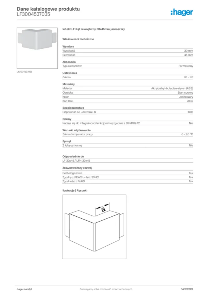 Zdjęcie Hager Karta katalogowa LF3004537035 | Hager Polska
