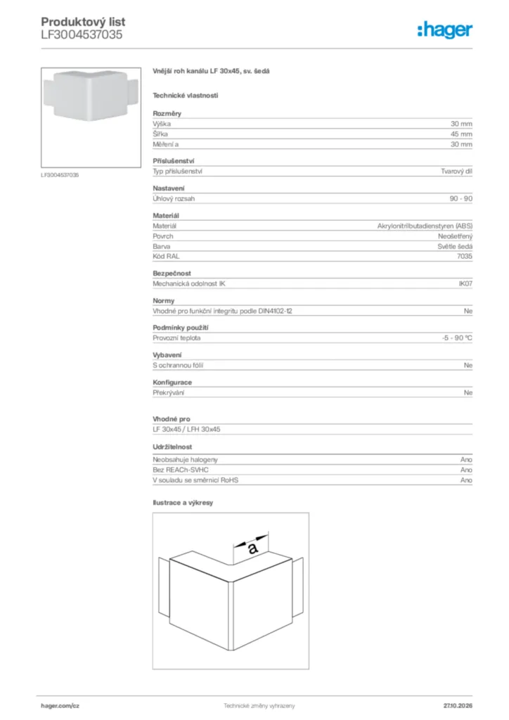 Obrázek Hager Generováno - Datový list produktu LF3004537035 | Hager