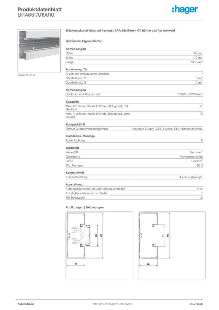 Bild Hager Produktdatenblatt BRA6517019010 | Hager Deutschland